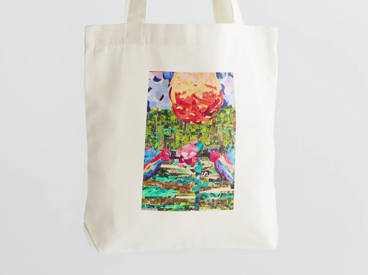 100% Cotton Canvas Tote Bag "Birds in the Blue"