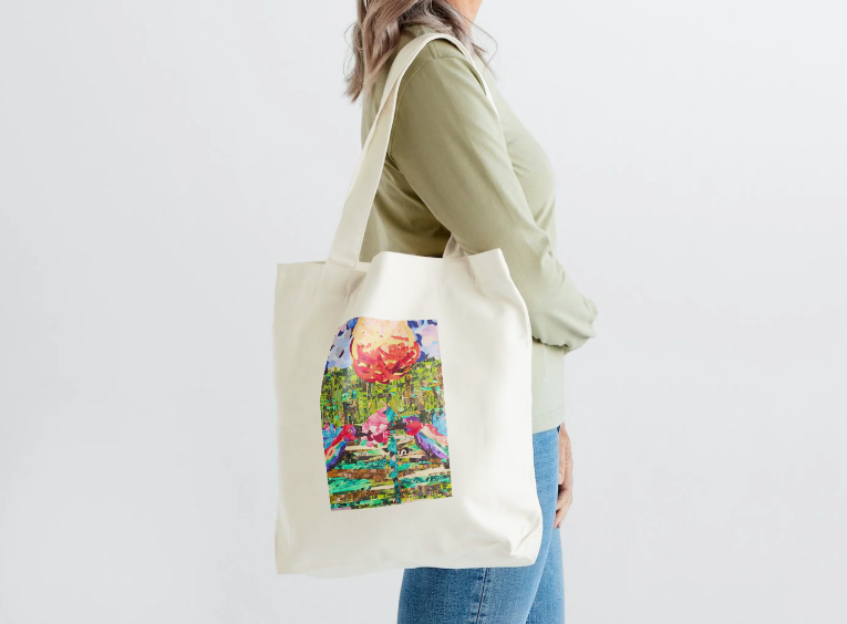 100% Cotton Canvas Tote Bag "Birds in the Blue"