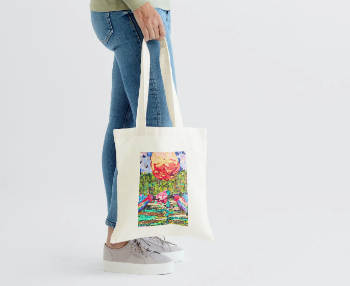 100% Cotton Canvas Tote Bag "Birds in the Blue"